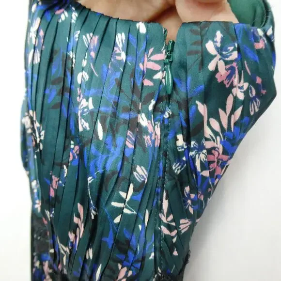 Banana Republic Sleeveless Micro Pleat Dress Sz 8 Petite Green Blue Floral Midi - Picture 7 of 13